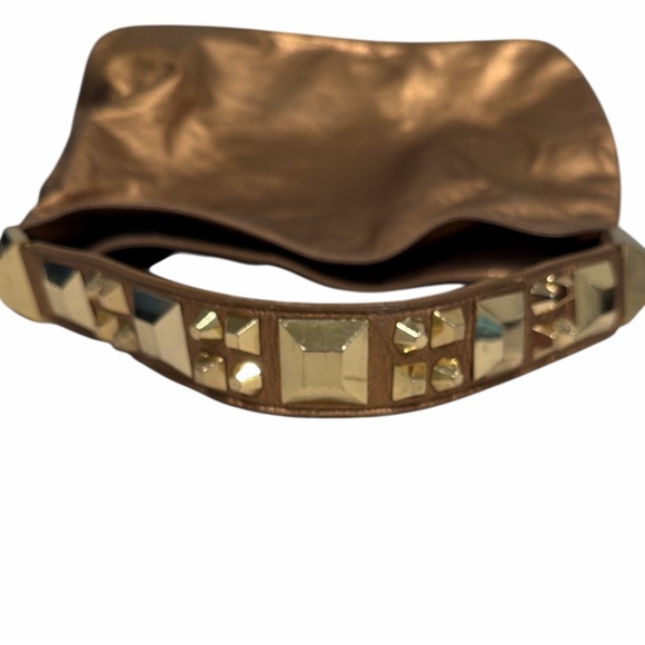 Betsey Johnson Metallic Bronze Hobo Bag Chunky Gold Stud Handle Faux Leather - Picture 5 of 7